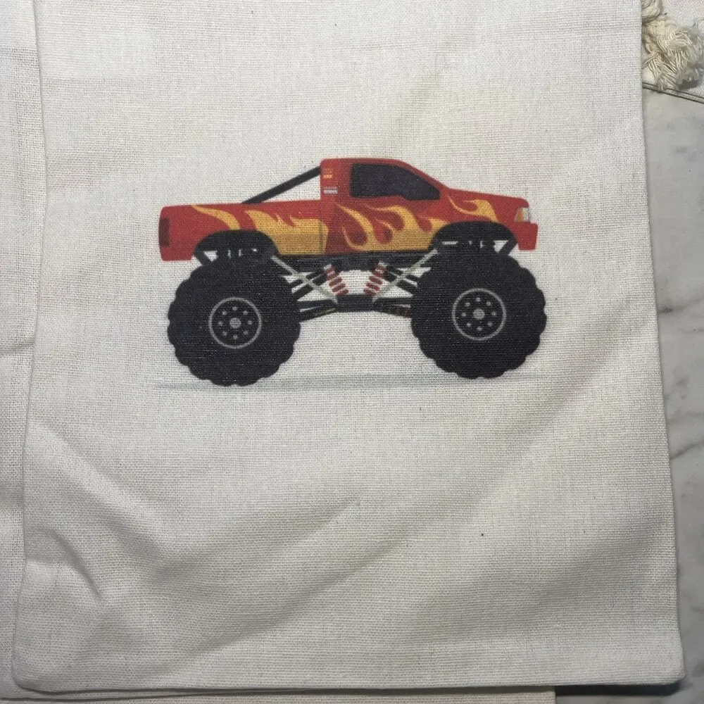 Monster Truck reusable Party Favor, treat gift bags 10 - 8X10 canvas drawstring